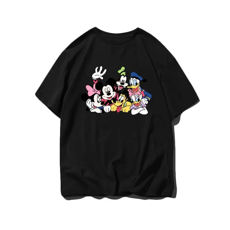 Disney Mickey Vrienden Zwarte T-shirt Mannen Vrouwen 2025, Zomer Katoen Casual Tops Mickey Minnie Donald Goofy Pluto Daisy Group Print