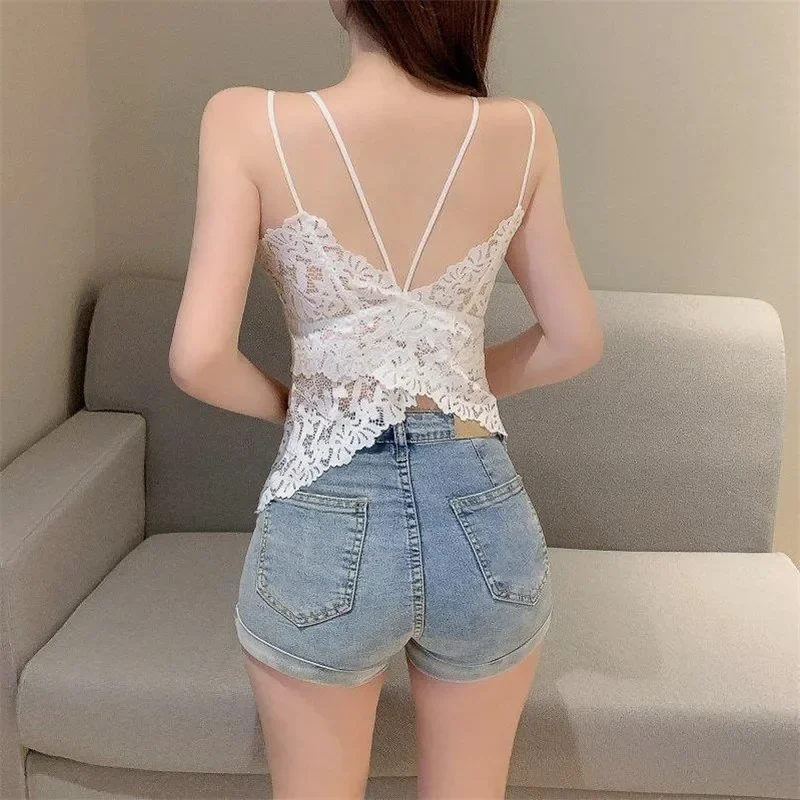 2024 Hot Sale Summer Lace Tube Top  Women\'s Beauty Back Sling Wrapped Chest Vest Crop Top Gathered Anti-empty Camisole