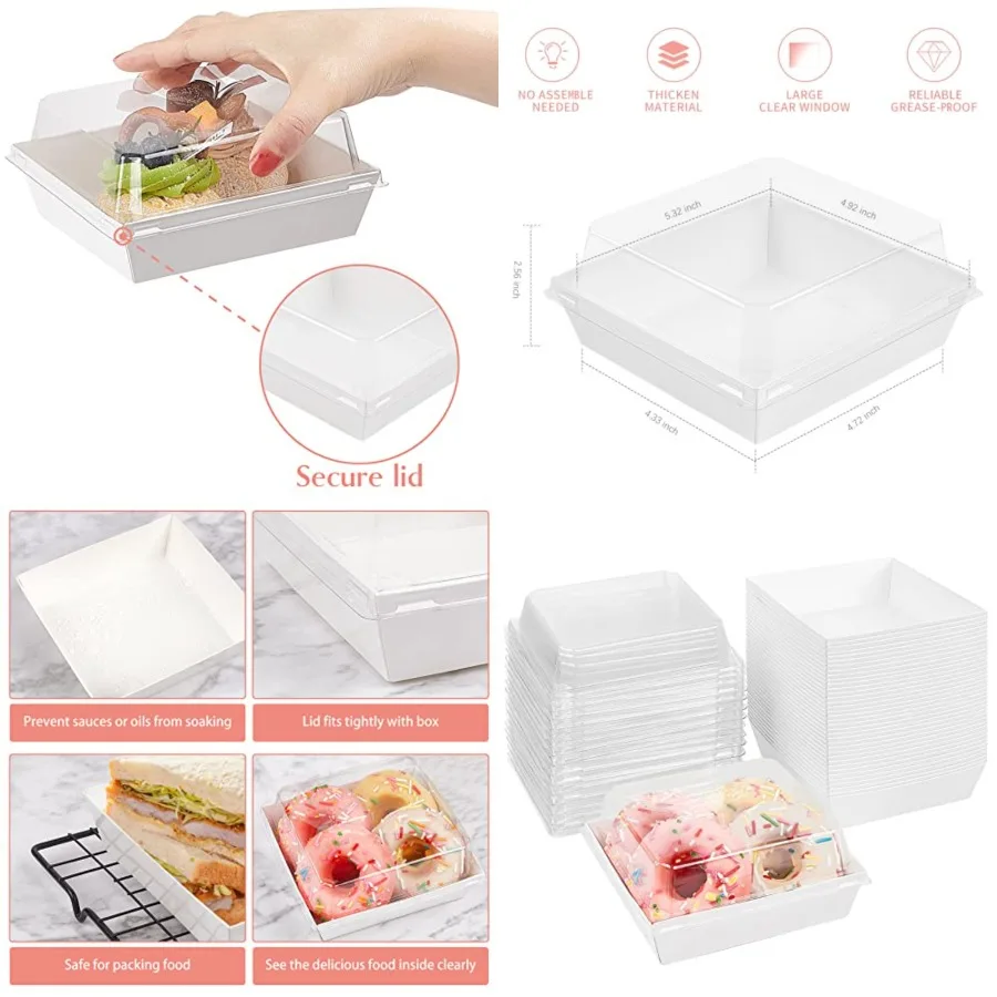 

Small Charcuterie Boxes with Clear Lids, To Go Paper Disposable Food Containers, 5 Inch Bakery Dessert Boxes for Sandwich, Cook