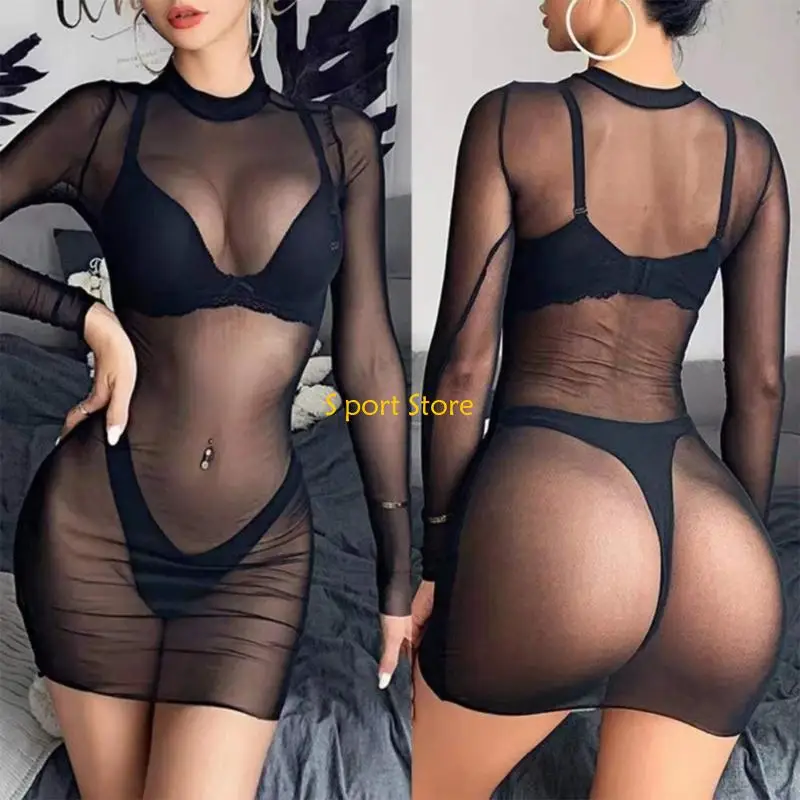 فستان نسائي طويل الأكمام لتغطية الشاطئ من U2JB، فستان شفاف لملابس السباحة