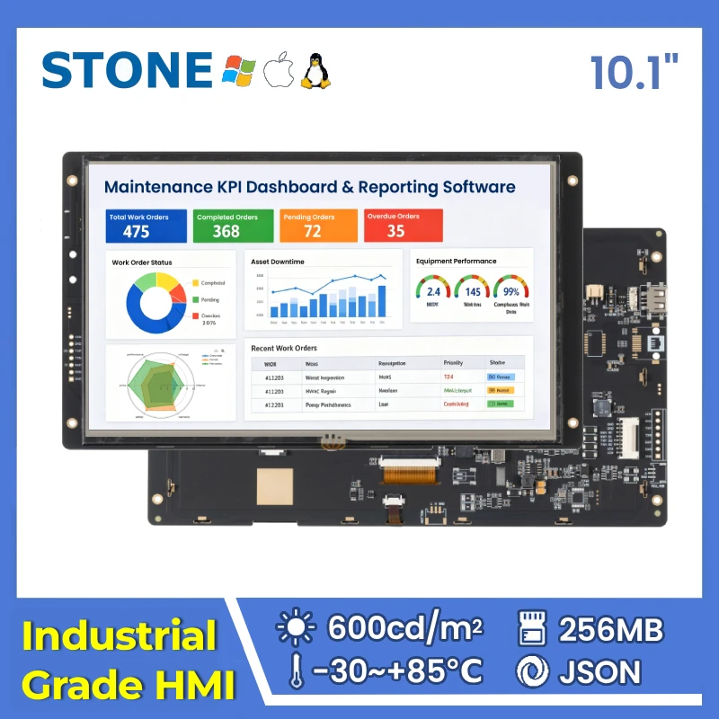 STONE I 10.1 inch Industrial HMI Display Panel TFT LCD with Resistive Touch Screen RS232/RS422/RS485/TTL 1024*600 for Arduino