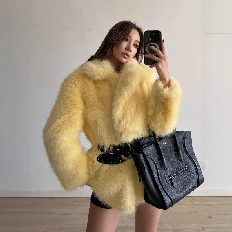 

Women Smooth Soft Furry Fox Fur Jacket Fashion Plush Overcoat fake furr coat New Autumn Winter Thick Suit Collar Faux Fur Coat