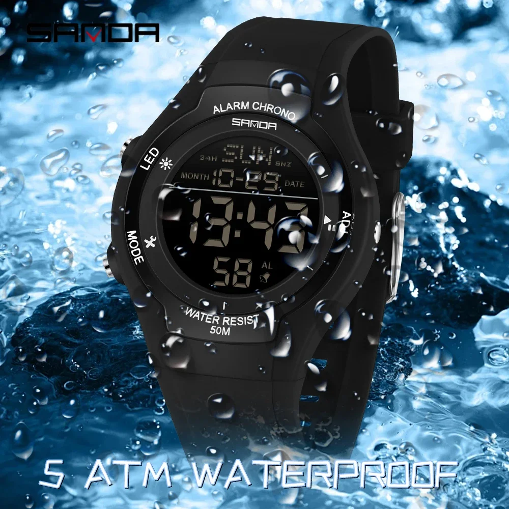 SANDA 2026 Sports Electronic Watch 5ATM Waterproof Luminous Light and Thin Multi functional Timing Alarm Clock Student Watch