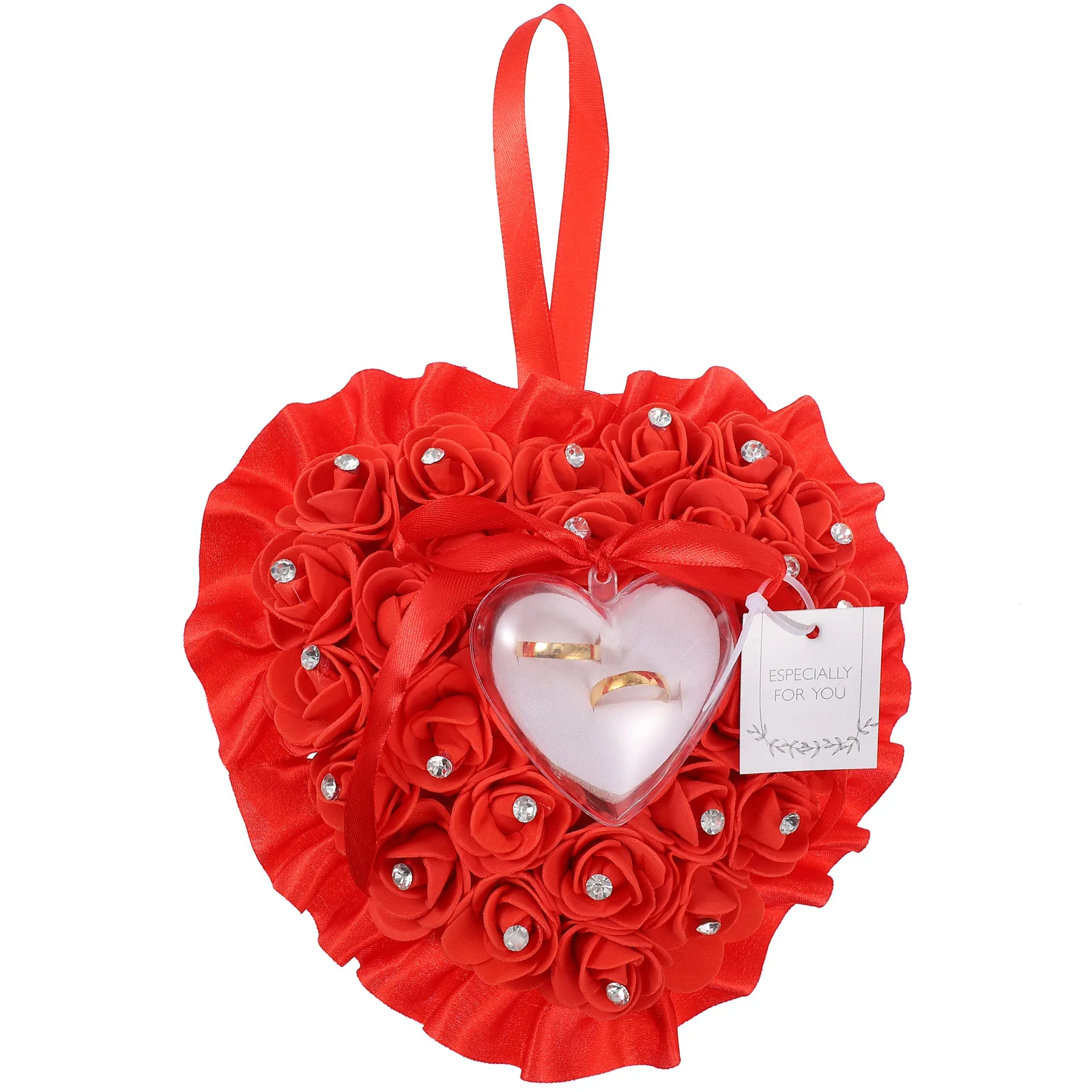 

1 шт., подушка в форме сердца, кольцо, цветок розы, украшение со стразами, элегантное обручальное кольцо, наволочка, свадебные принадлежности