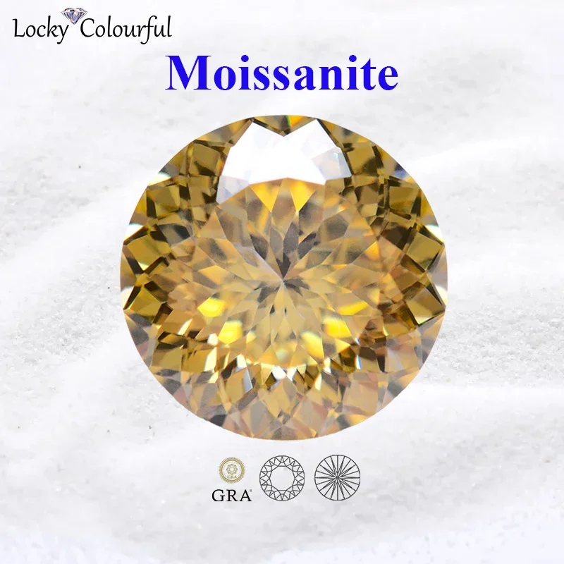 Moissanite Round Shape 100 Faces Cut Lemon Yellow Color VVS1 Bead for Charms DIY Jewelry Making Material with GRA Certificate