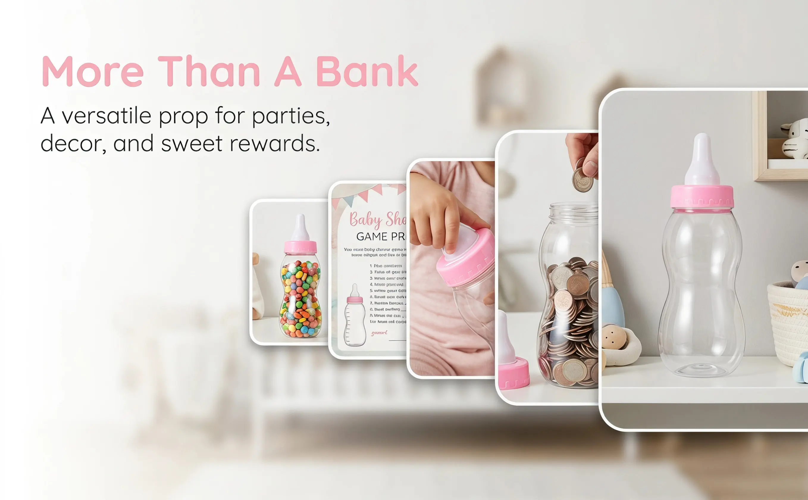 Pink Bottle Cash Box Piggy Bank Saving Pot PVC Desktop Ornament for Room Decor Saving Pot Piggy Bank
