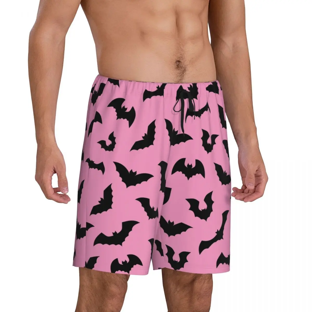 Custom Pastel Goth Pink Black Bats Pajama Bottoms Men Halloween Witch Lounge Sleep Shorts Drawstring Sleepwear Pjs with Pockets