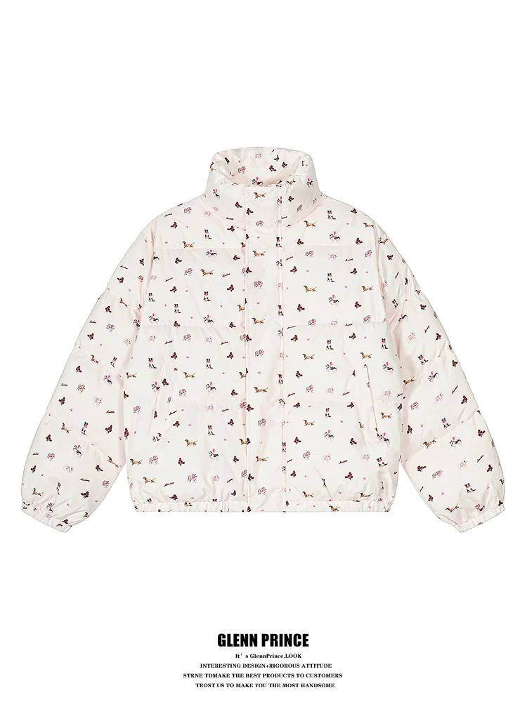 

GPstudio Зимняя новинка: свободная хлопковая куртка с принтом собаки, воротником-стойкой, в стиле подростковой моды, пуховик