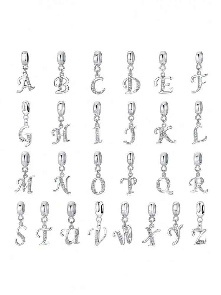 925 Sterling Silver Fashionable 26 letters of Charm Bead for Women Fit Bracelets DIY Making Anniversary Gift Fine Ladies Jewelry