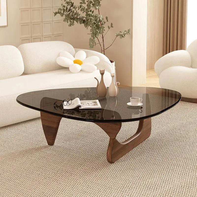 Solid Wood Glass Coffee Table, Living Room, Household Small Unit, Simple And Modern Creative Irregular Triangular Tea Table