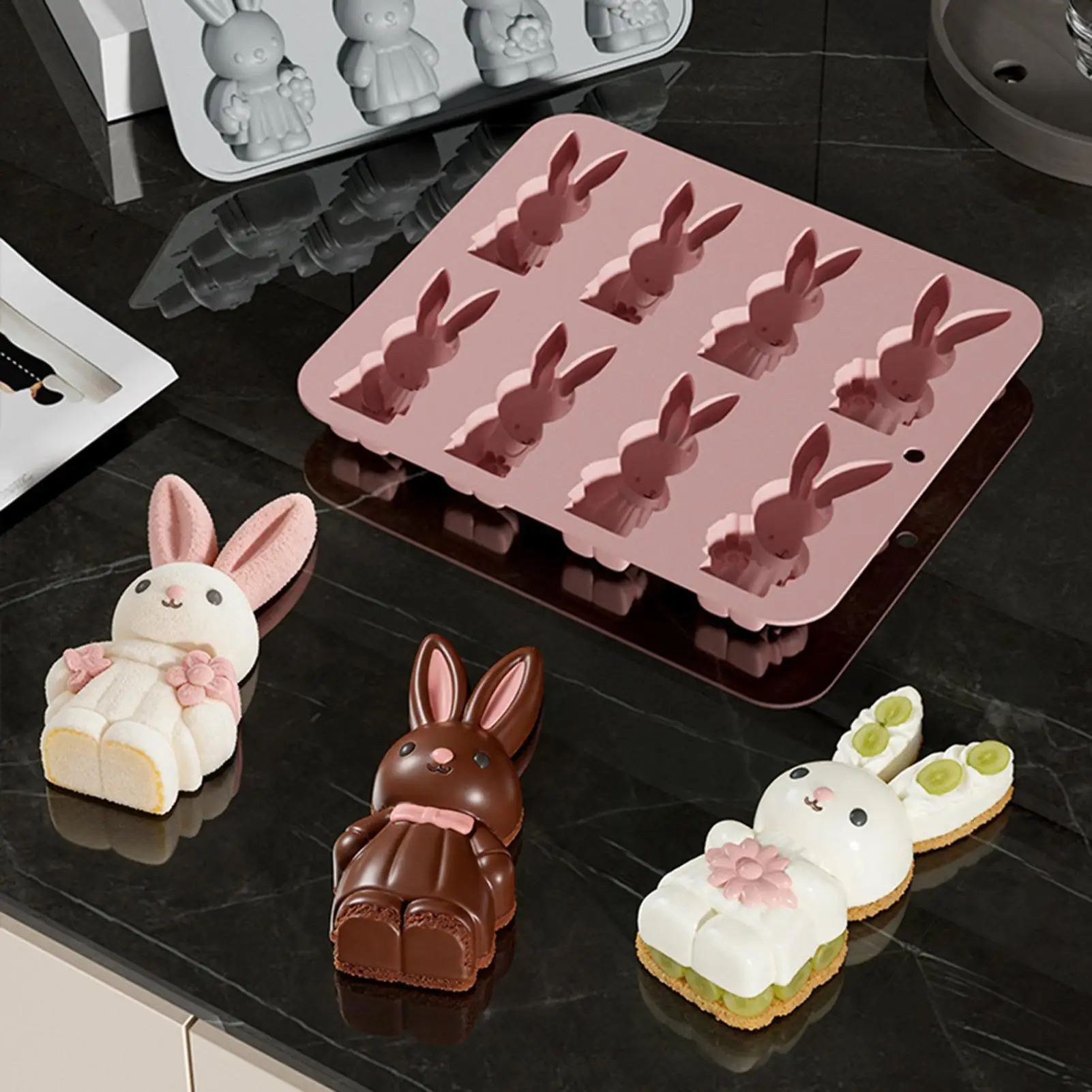 Easter Bunny Silicone Molds Heat Resistant Bunny Shape Mould for Cake Ice Soap Candle Cookie Dessert Candy Craft Easter Molds - view 2