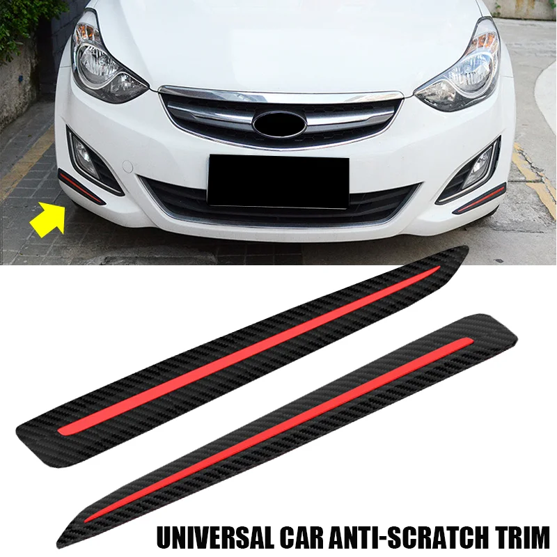 2PCS Anticollision Protectors Auto Accessories Universal Carbon Fiber Rubber Car Bumper Lip Strip Exterior Decoration Mouldings