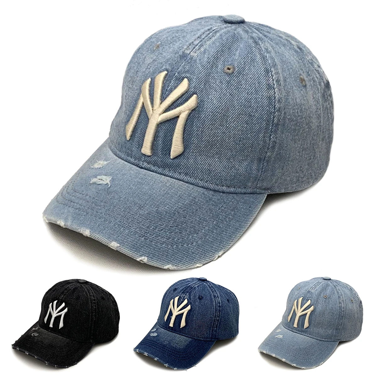 Unisex Letter Embroidery Denim Washed Baseball Caps Spring and Autumn Outdoor Adjustable Casual Hats Sunscreen Hat