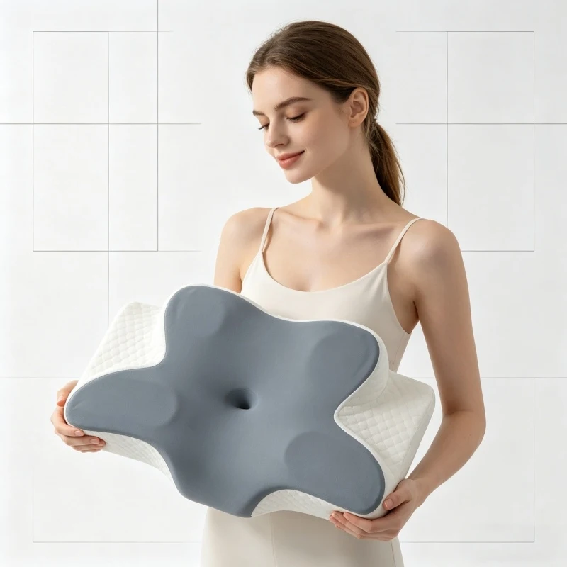 Almohada Ortopédica Cervical de Espuma Viscoelástica Suave y Fresca, Almohada de Soporte para el Cuello con Rebote Lento en Forma de Mariposa para Aliviar la Fatiga Cervical