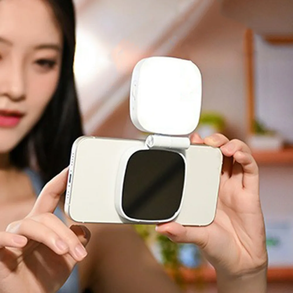 360 °   Lampu Selfie Magnetik Rotasi 3 Warna, Dapat Ditarik, Penyesuaian Kecerahan, Lampu Pengisi Cahaya Ponsel dengan Cermin Rias