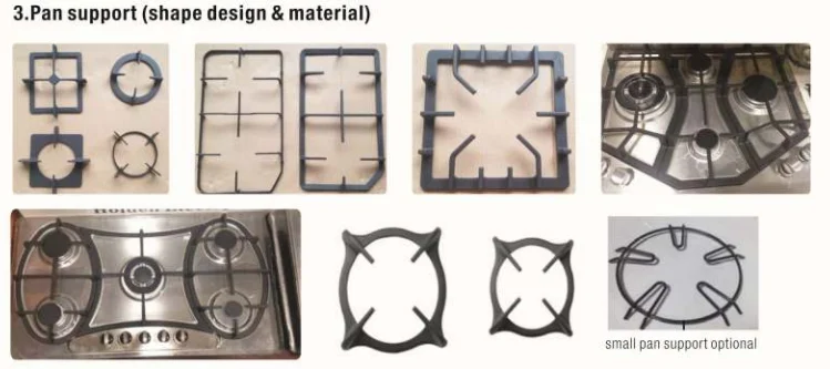موقد المطبخ المطبخ 5 شعلات لوحة زجاجية من الحديد الزهر 90 سم مدمج في مواقد الغاز