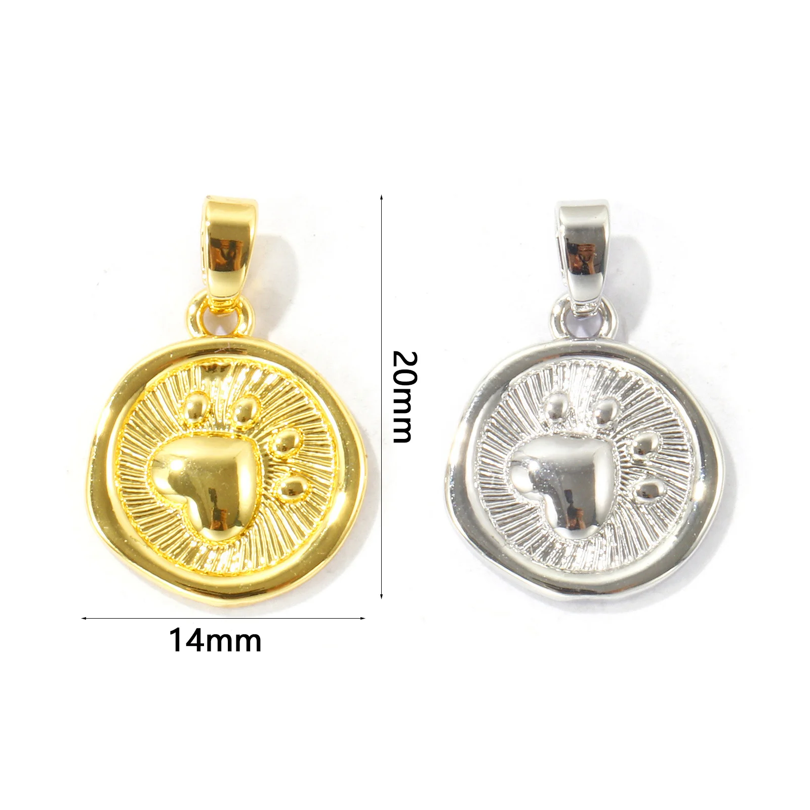 2pcs Brass Charms Multicolor Round Disc Paw Print Pendants For Women DIY Necklace Bracelet Jewelry Findings Wholesale 20mmx14mm
