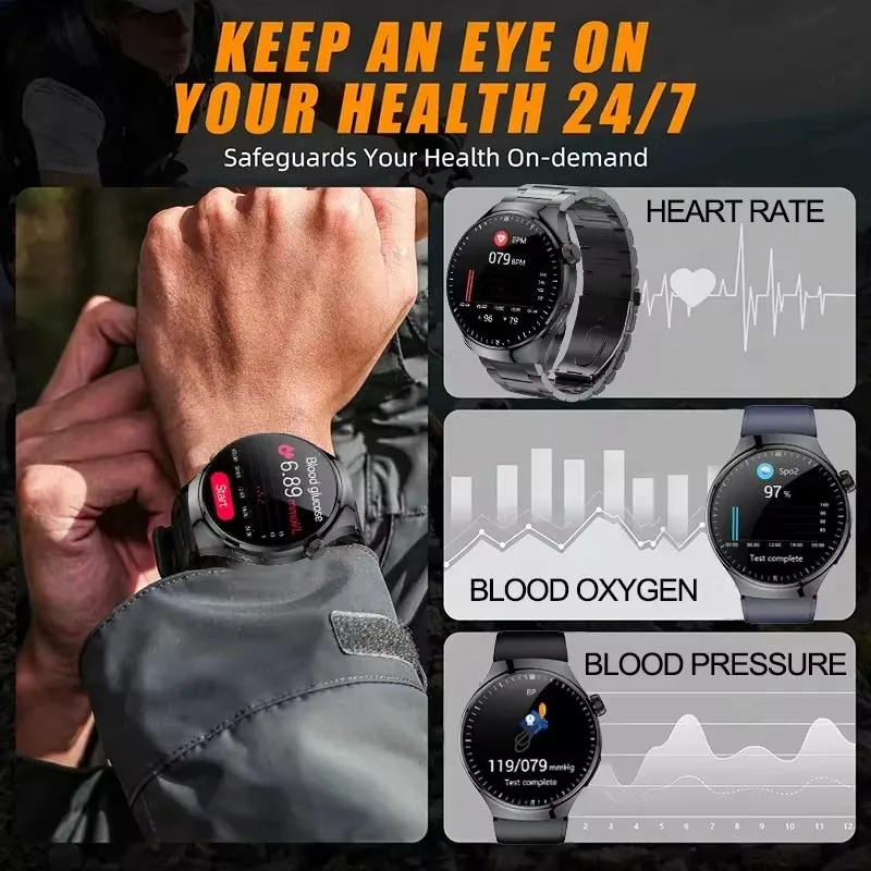 Neue Blutzucker Harnsäure Körperfett Smartwatch Mikro körperliche Untersuchung fünf Organ Gesundheit Sport Bluetooth Anruf Smartwatch