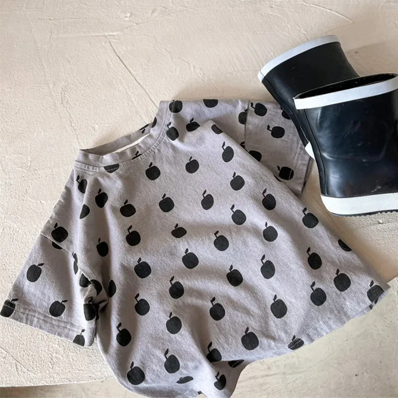 Летние футболки с принтом для маленьких мальчиков, свободные топы с короткими рукавами в корейском стиле для малышей, детские повседневные футболки