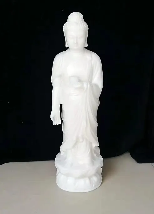 Large Blessing Home family efficacious Talisman good Natural jade Buddha white hand carving Sculpture statue