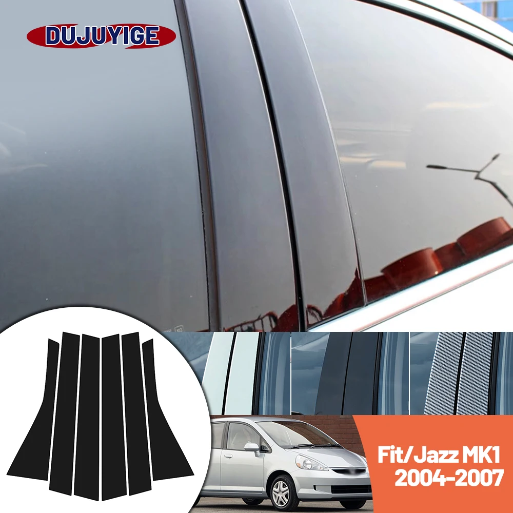 

Bright black carbon fiber door and window B C Pillar sticker suitable For Honda Fit Jazz 2004-2007 2005 2006