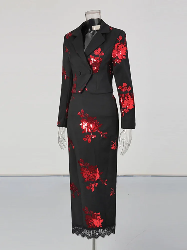 ZMEENNA نماذج جديدة للسيدات مكونة من قطعتين سترة منقوشة بالترتر وتنورة طويلة مجموعة ملابس الحفلات ملابس سهرة أنيقة ZM3937 #2