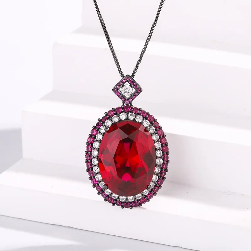 S925 silver-plated 18K gold-plated PT950 platinum red corundum black gold set women's 15 * 20-13 * 18 jewelry