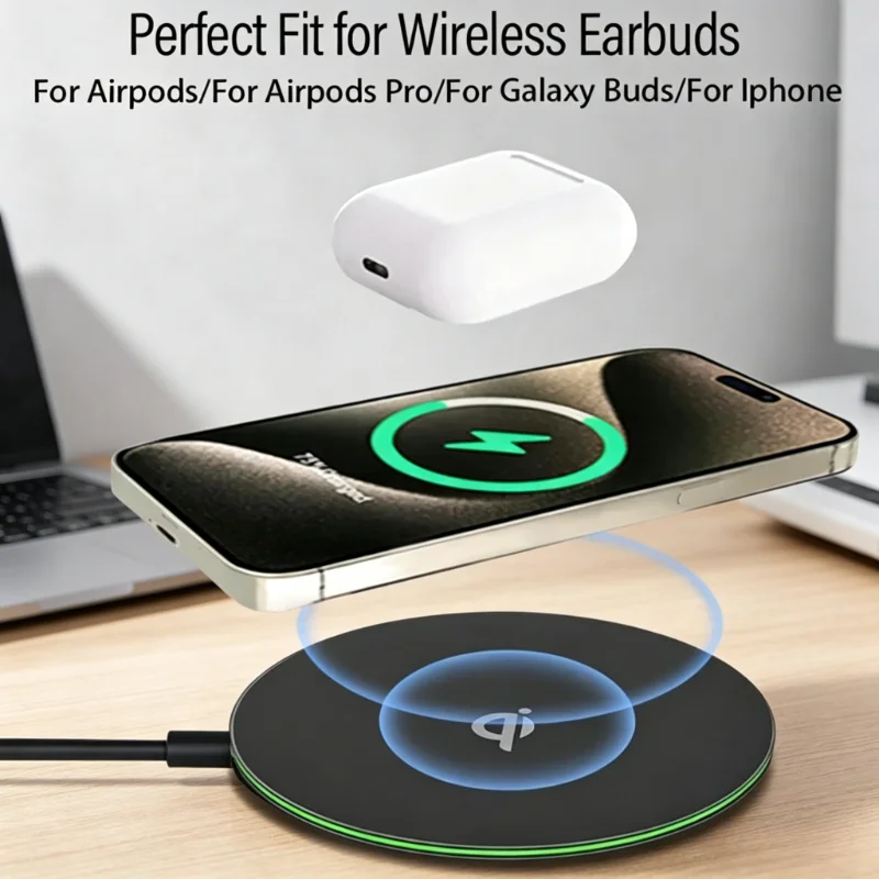 Desktop QI Wireless Charger Phone Charge Pad With LED Light for iPhone 17 16 15 14 13 12 Pro Max Samsung Xiaomi Fast Charging