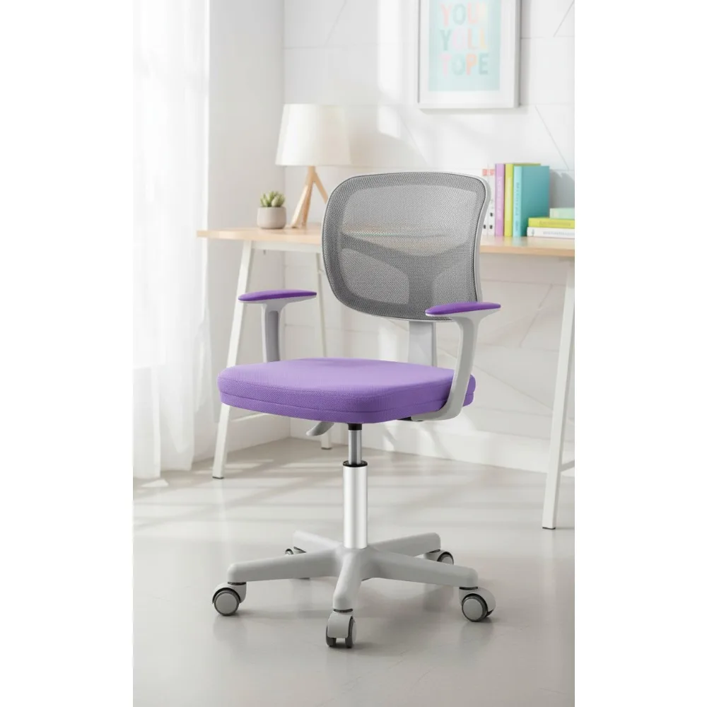 

Регулируемый детский настольный стул с эргономичной опорой, поворотным сиденьем и колесиками для девочек 4–12 лет, домашний школьный кабинет, фиолетовый