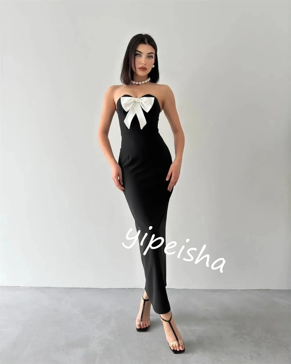 Vestido de festa com laço de jérsei personalizado sem alças vestido de ocasião sob medida vestidos midi Arábia Saudita