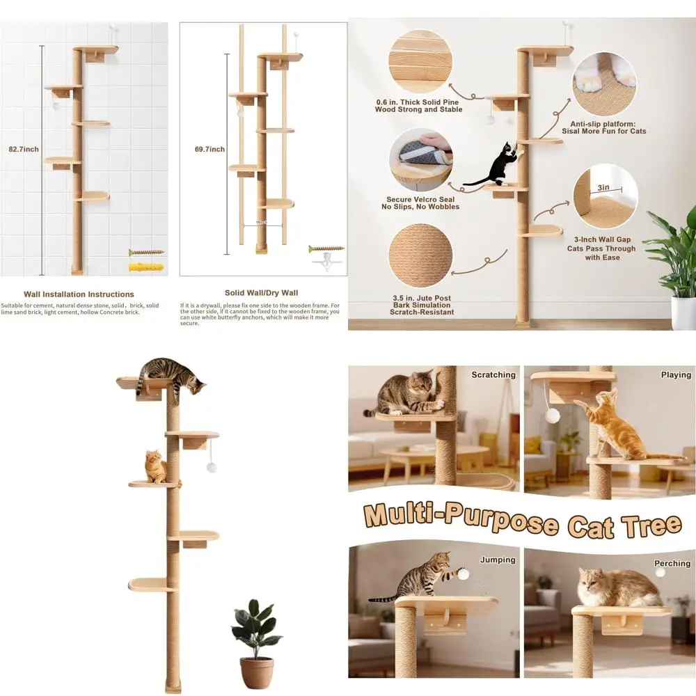 

Пятиуровневая настенная полка для кошек с сизалевыми платформами для котят и кошек