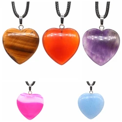 Natural Heart Shape Stone Pendant Crystal Rose Quartz Agate Yellow Jade Opal Malachite Charms for Jewelry Making DIY Accessories