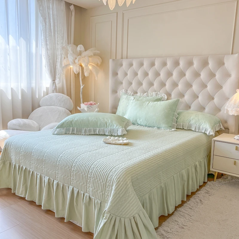 

AI WINSURE-Satin Jacquard Quilted Bedspread Cotton, Queen Size Bed Sheet, with 2 Pillowcases, Double Size Coverlet, 3PCS