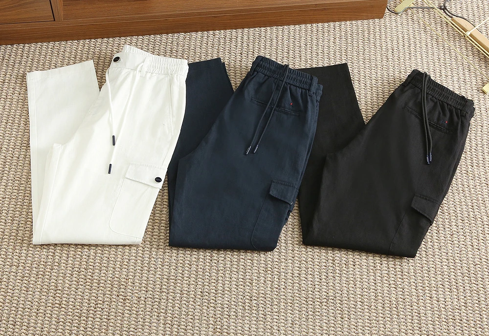 OECHSLI Pants Thin Linen Men 2026 Spring Summer new fashion straight elasticity zipper outdoors pocket size M-4XL Long Pants