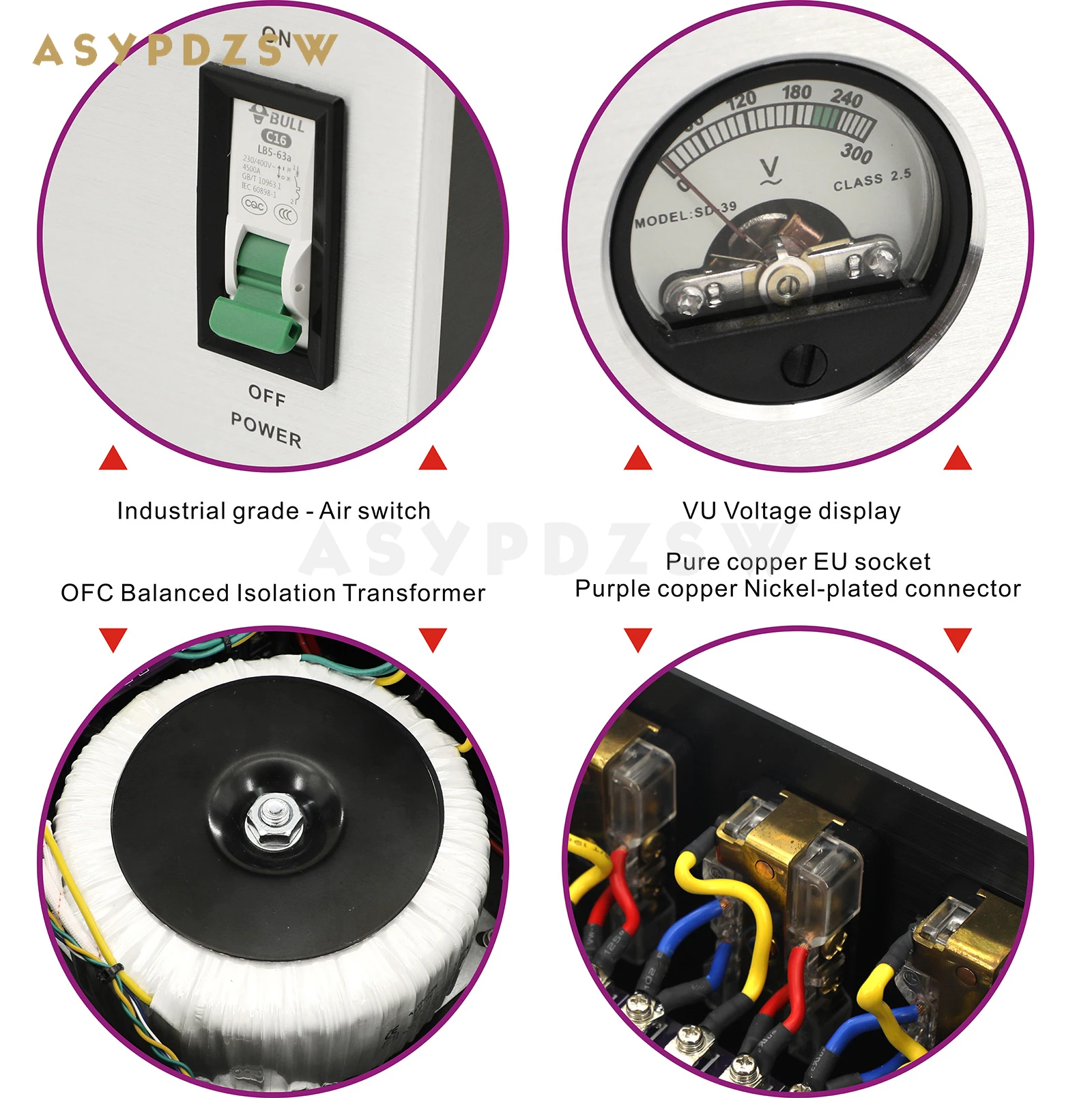 BIP-2000 AC電源プロセッサ,USプラグ,2000va,トロイダルバランストランス,6シート,2000w