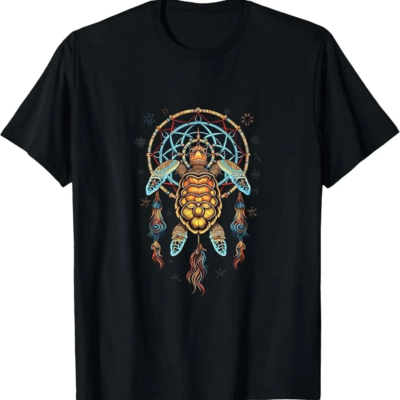 Dream Catcher Sea Turtle Indian Tribal Art T Shirt vintage Washed Versatile Stretched Casual Top For Everyday Wear