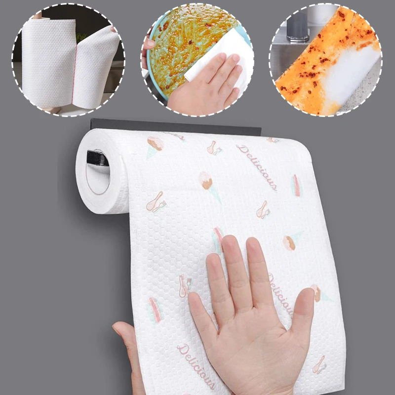 

Один рулон (100 листов) ленивая тряпка, оптовая продажа, впитывающая утолщенная кухонная бумага, сухая и влажная, безмасляная одноразовая тряпка двойного назначения