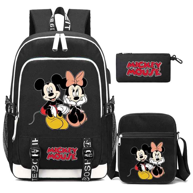 3Pcs/set Disney Mickey Mouse Student Boy Girl Schoolbag Cartoon Bagpack School Bag with Lunch Bag Backpack Children Teenager Bag