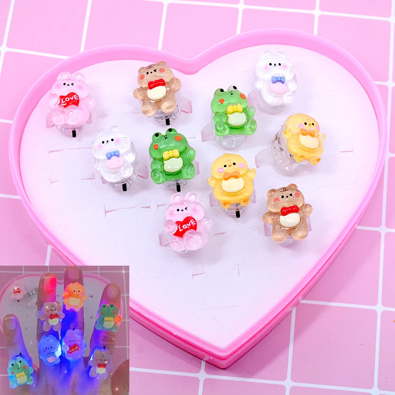 5pcs Cartoon Rabbit frog bear Animal Luminous Rings for Kids Light Finger Glowing Children Girl Party Toys Gift