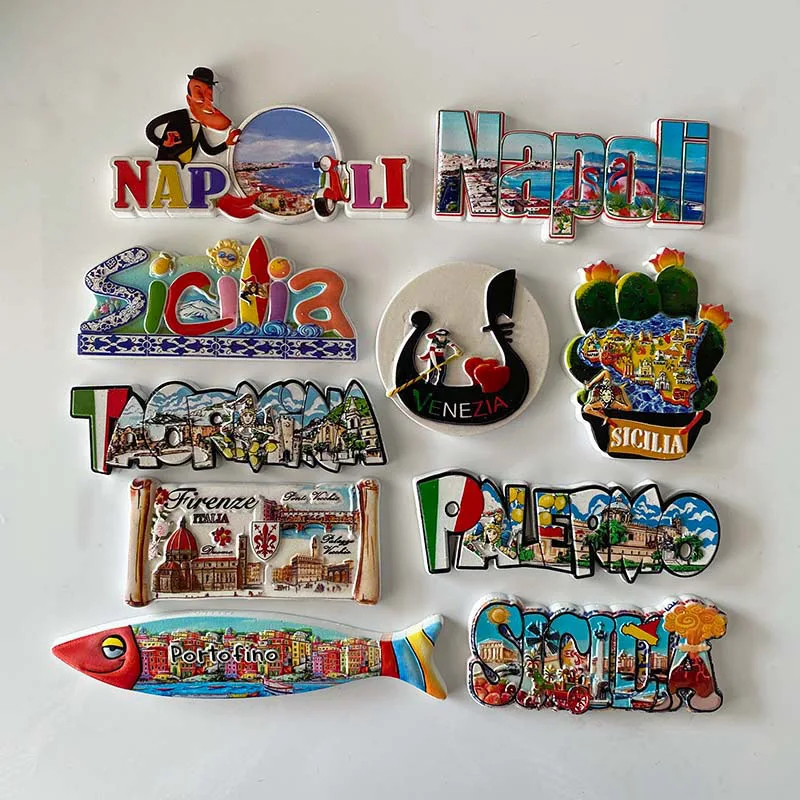 Napoli Sicilia Italy Fridge Magnets Collection Gift Tourism Souvenir UV Printing Resin Refrigerator Magnets Sticker Decoration