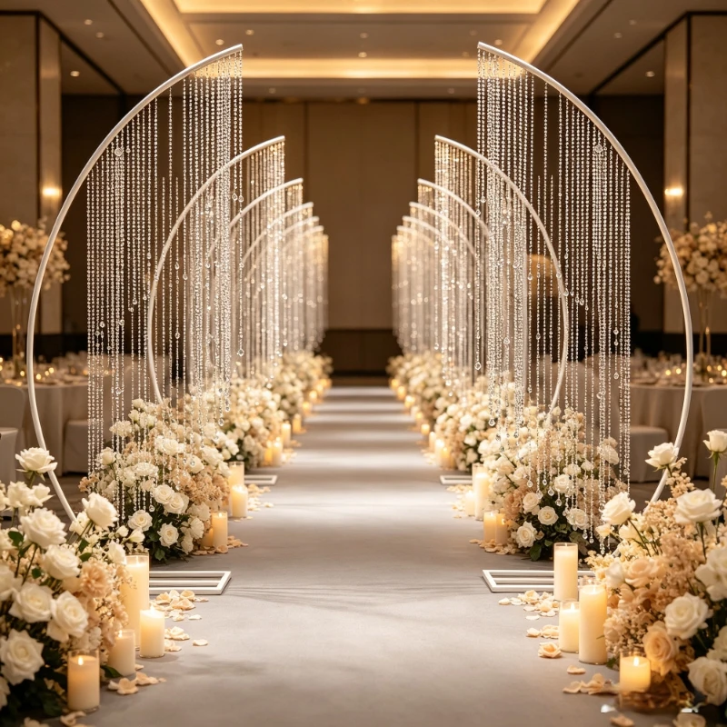 2pcs  Semicircle Frame Waterfall Crystal Beads Artificial Flower Arch For Outdoor Wedding Stage Road Lead  Table Decoration