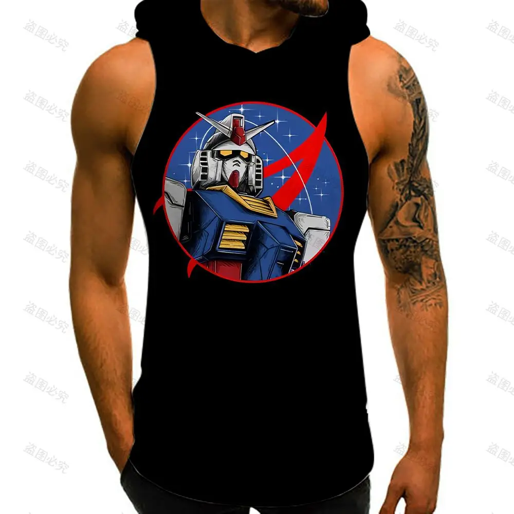 

Gundam Men's Hooded Tank Mobile Suit T-shirts Man Streetwear Leisure GYM Harajuku Cool Anime Vest Fashion European Size 2023 New