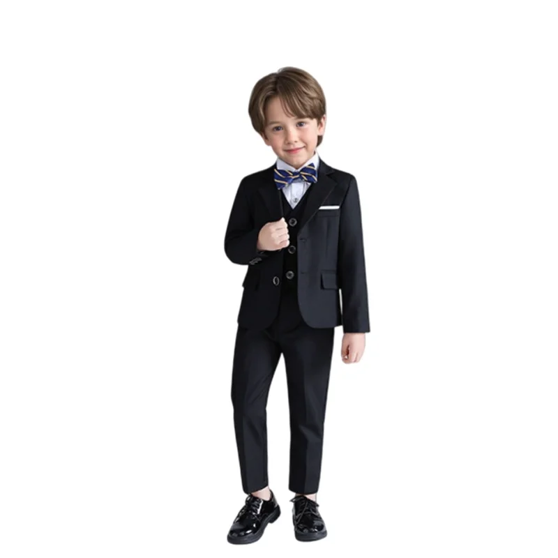 

Вечерний свадебный комплект из 4 предметов с цветочным узором для мальчиков и курткой, жилет, брюки с галстуком-бабочкой, От 1 до 11 лет, детский костюм для выступлений на день рождения