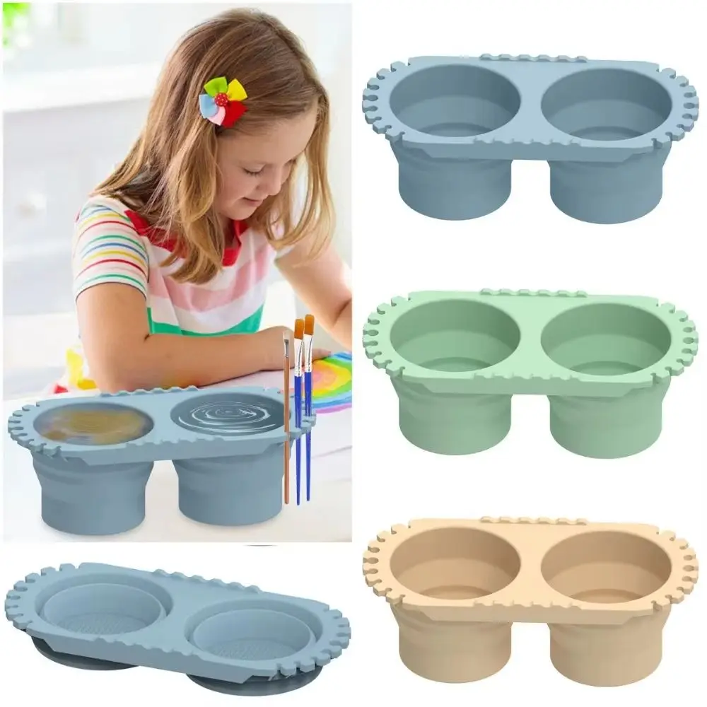 Foldable Design Art Silicone Water Bucket Multi-functional Portable Collapsible Pen Washing Cup Dual Compartments Pen Holder view 3