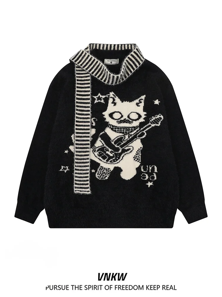 

Detachable Scarf Thiened Loose ex Knitted Sweater Cartoon Design Winter Warm Faion Urban Sle M Fem Couple...
