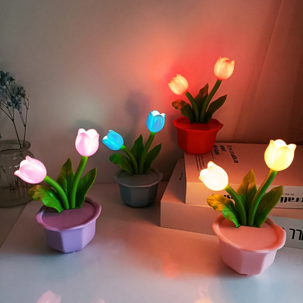 

Desktop Ornament Flower Night Light Eye Protection Luminous Small Table Lamp LED Sleeping Bedroom Ambient Lights Bedside