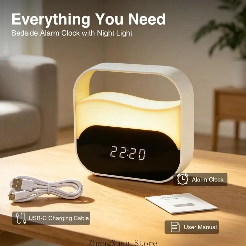 Digital Alarm Clock Lamp with Pre-Alarm Light Cue, Two Alarms, Time Display and USB Cable Use for Bedroom Table 3XUF