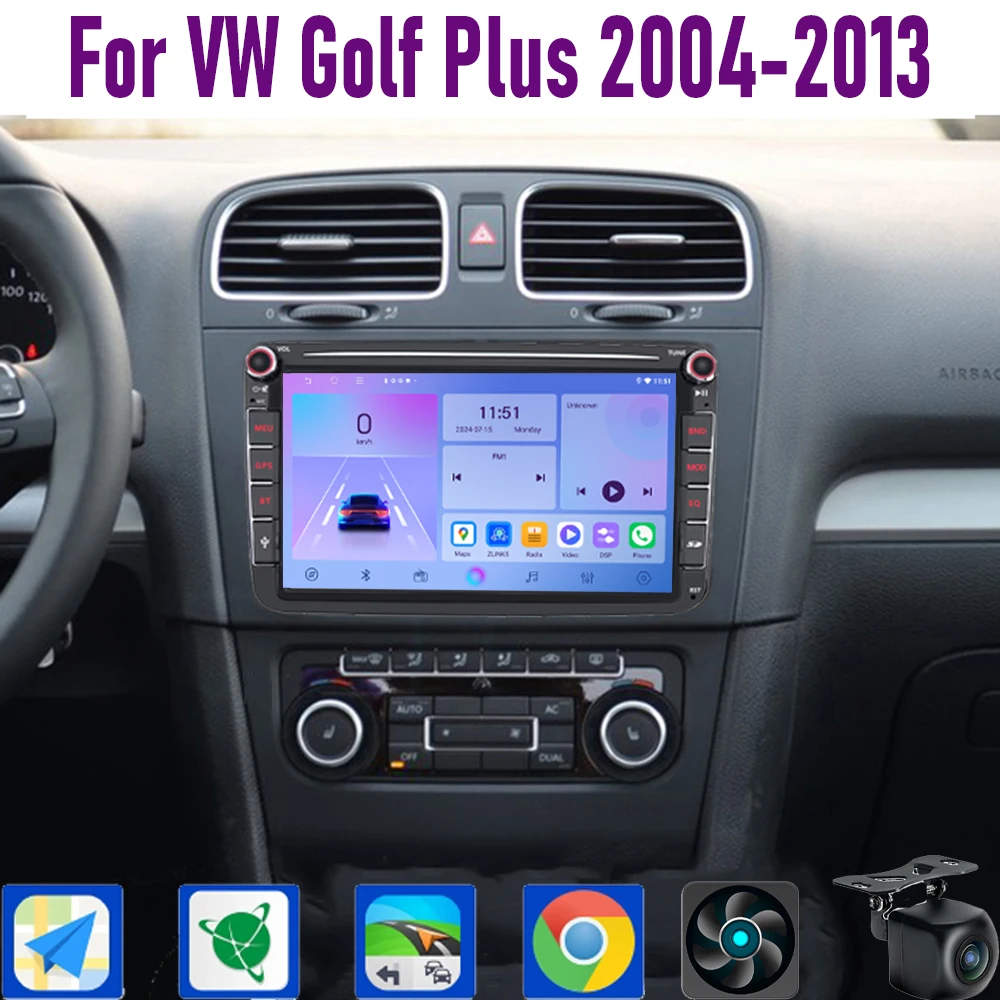 نظام تحديد المواقع 8 "لشركة فولكس فاجن جولف بلس 2004-2013 اللاسلكية CarPlay أندرويد 15 راديو السيارة واي فاي مشغل وسائط متعددة رئيس وحدة جوجل خريطة الكاميرا 64 جيجابايت