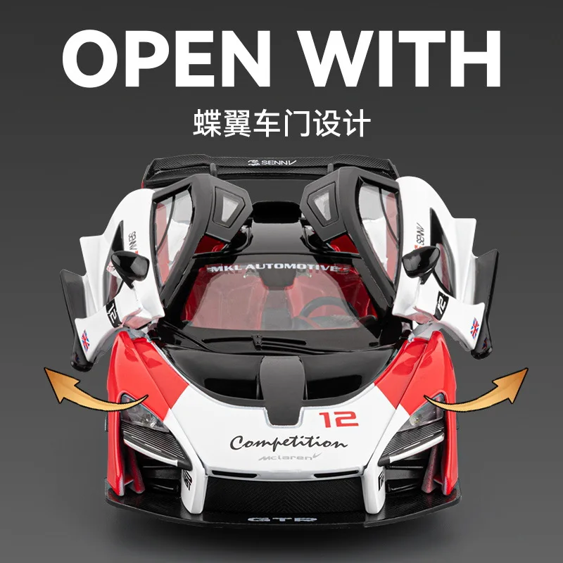1:24 Senna DieCast Sports Car Model Toy Alloy Simulation Sound Light Pull Back Supercar Toys Vehicle For Gift