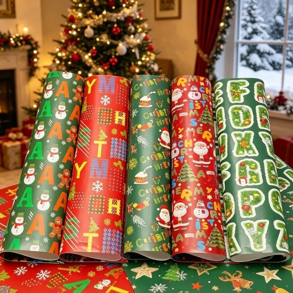 2Pcs Large Christmas Wrapping Paper Colorful Letter Santa Claus Wrapping Paper Sheets DIY Christmas Tree Flower Wrapping Paper